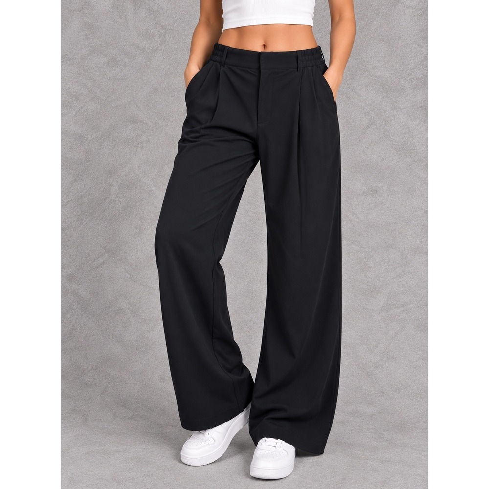 Alo Yoga Pursuit Trouser Womens Medium Black Pleated Wide Leg Athleisure